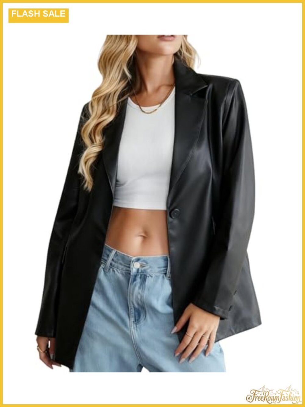 Faux Leather Blazer Jacket Moto Biker Coat Long Sleeve Button Smart Casual